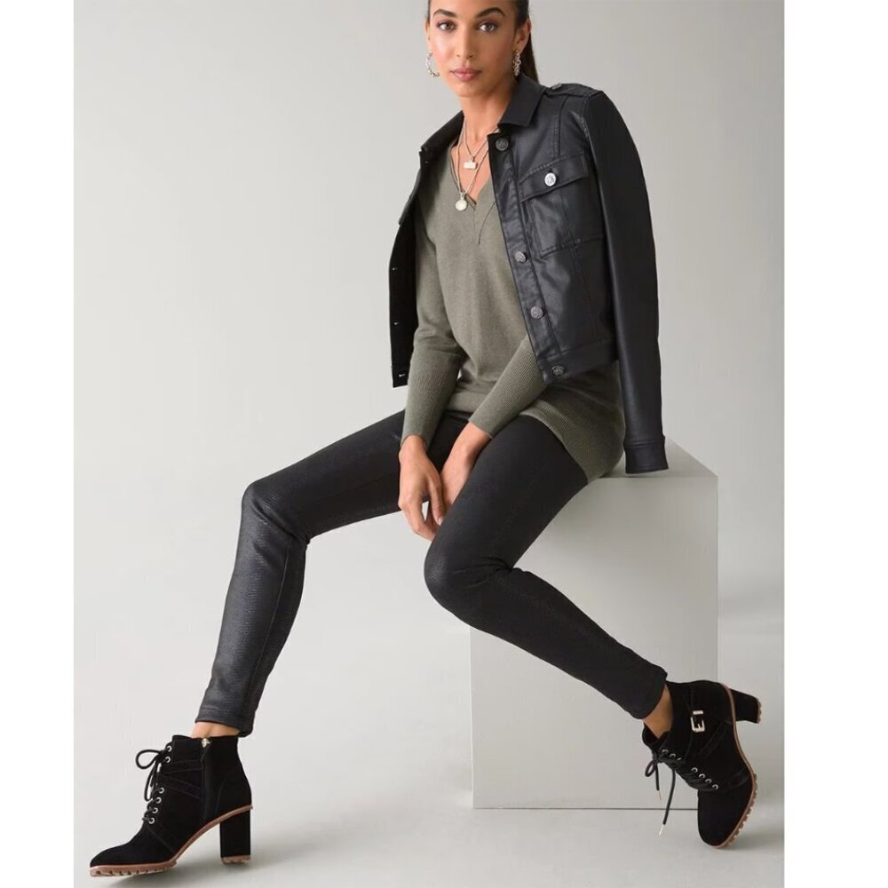 WHBM Black Python Foil Print Runway Leggings Size 2R